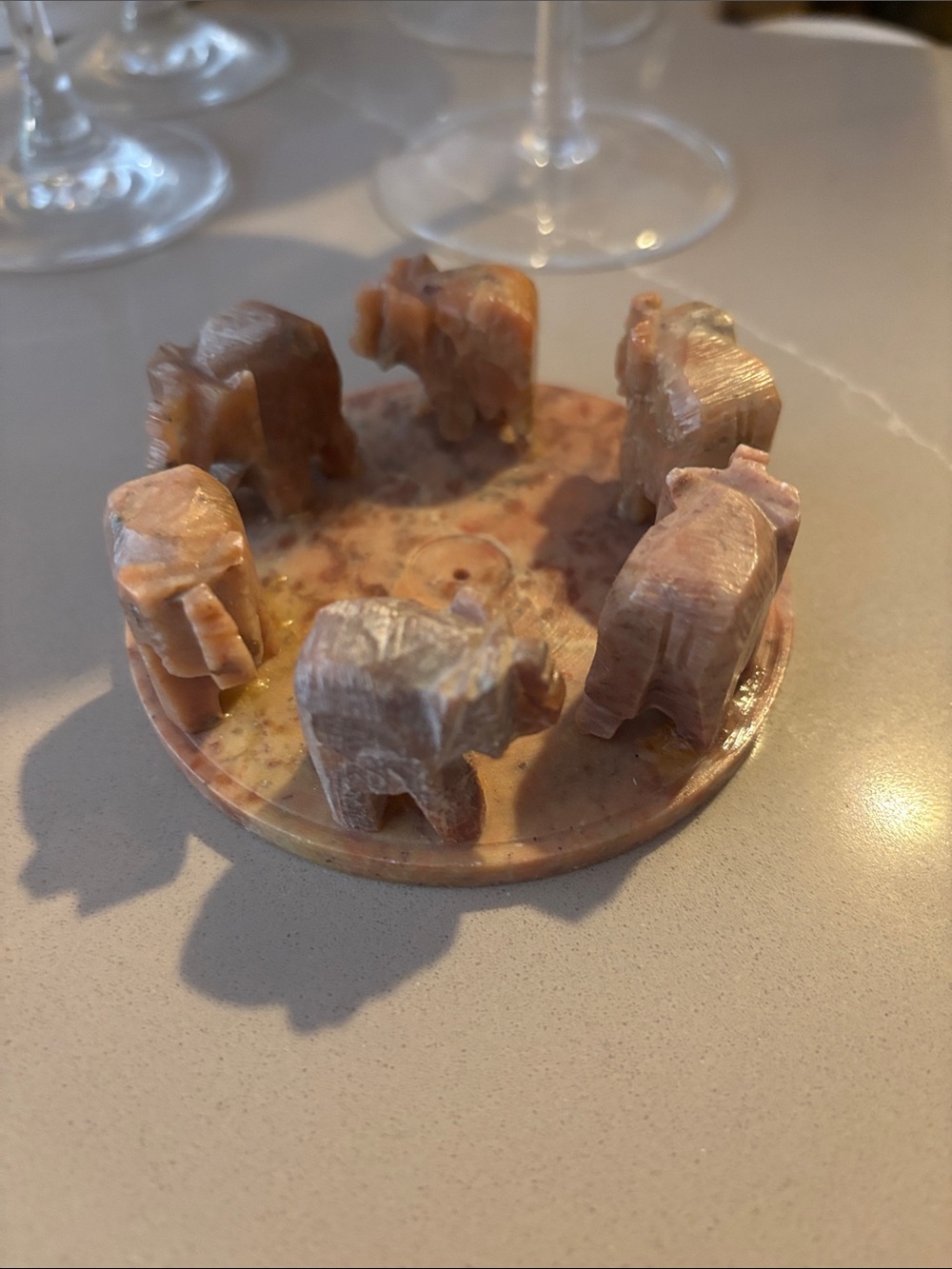 Cost Plus World Market Pink and Cream Stone Elephant Candle Holder